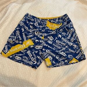 Corona Swim Trunks Men’s XL Blue Yellow Netted Lined Summer Beach Travel Beer